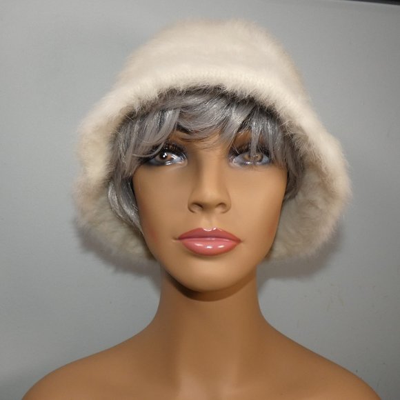 Fabulous! Fun Stylish Fashionable Faux Fur Bucket Hat Ivory - Picture 10 of 11